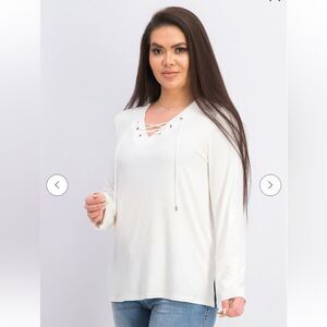 Larry Levine Women Tie Front White  Long Sleeve Top Size Large